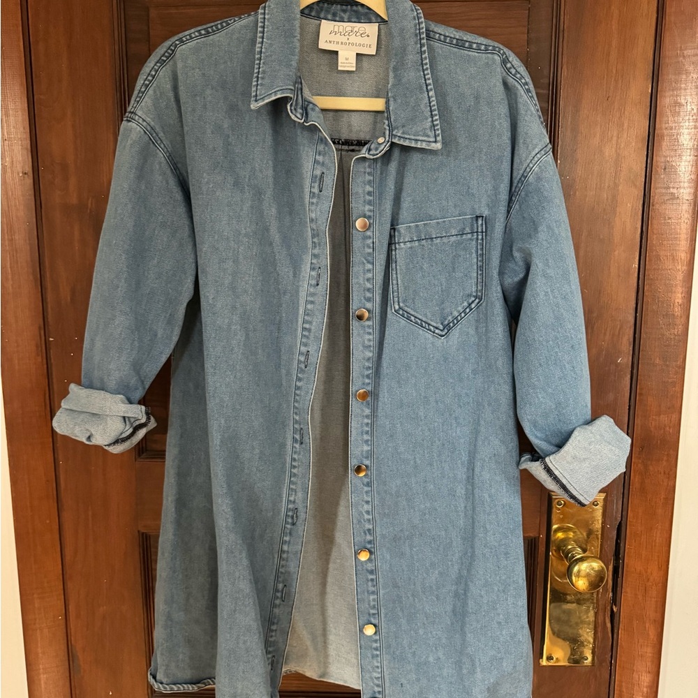 MARE MARE X ANTHROPOLOGIE Denim Shirt Dress Mini Long Sleeve Blue in size medium